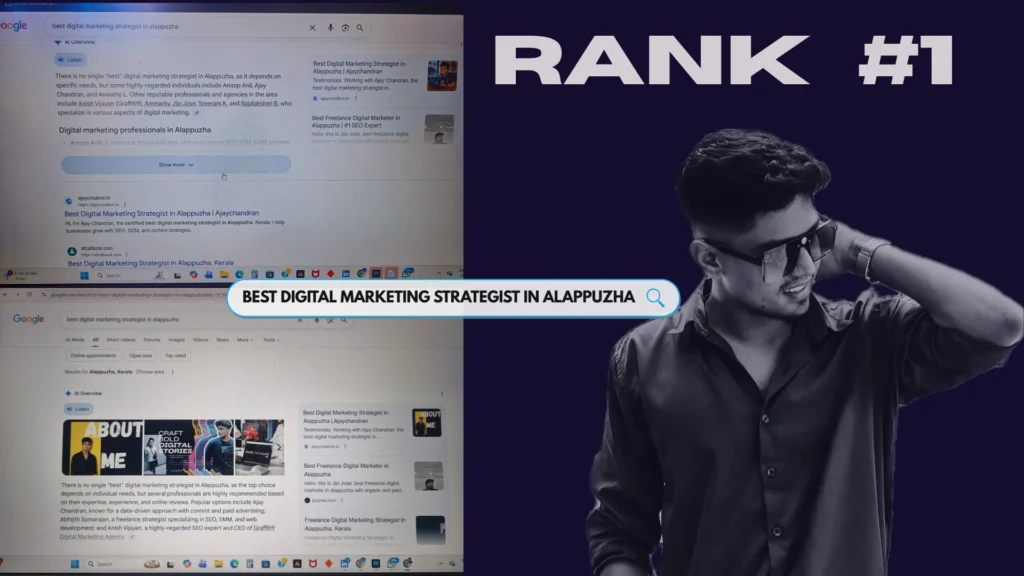 Ranked first position for the keyword best digital marketing strategist in Alappuzha